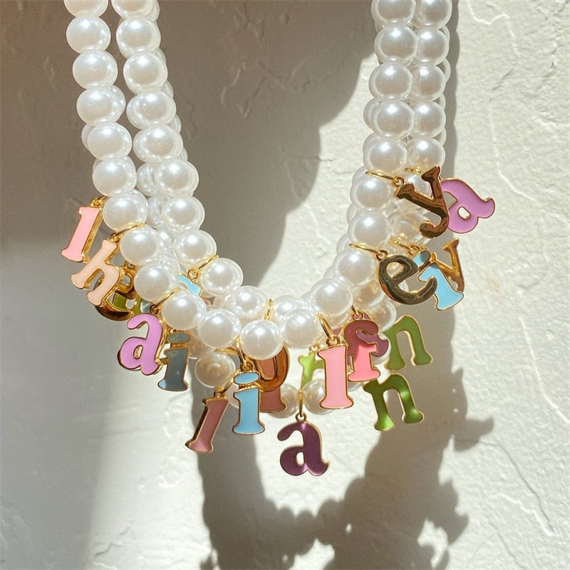 Pearl with Colorful Letters Necklace