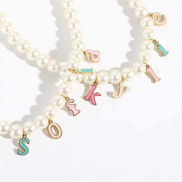 Pearl with Colorful Letters Necklace