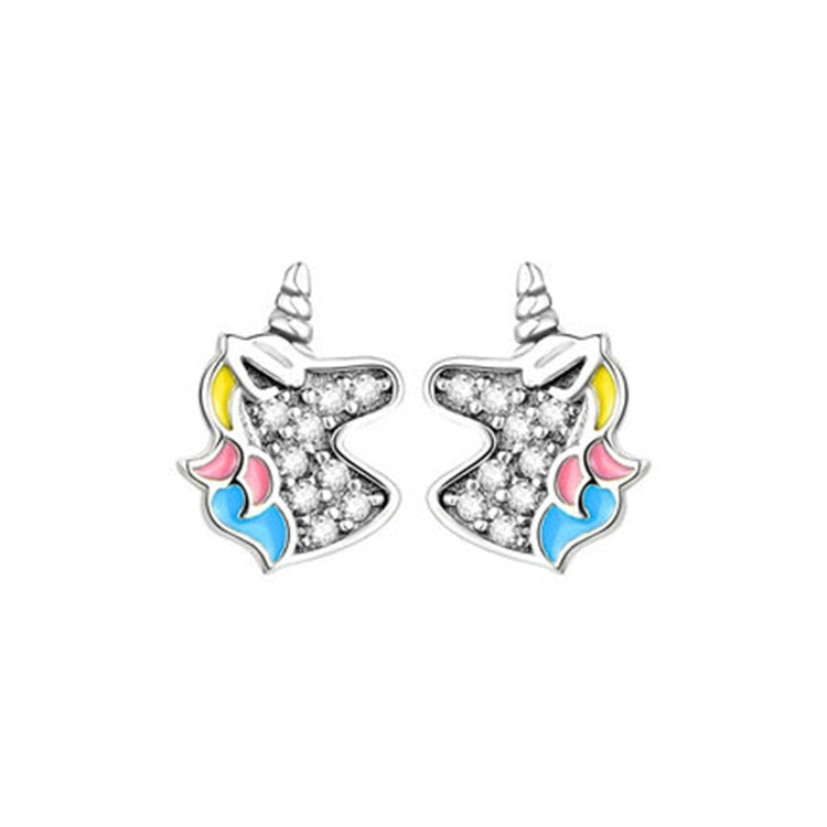 Sterling Silver Dazzling Unicorn Stud Earrings