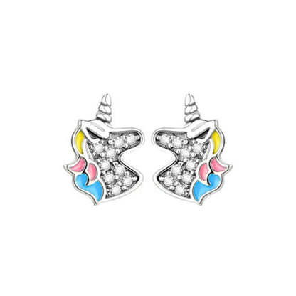 Sterling Silver Dazzling Unicorn Stud Earrings