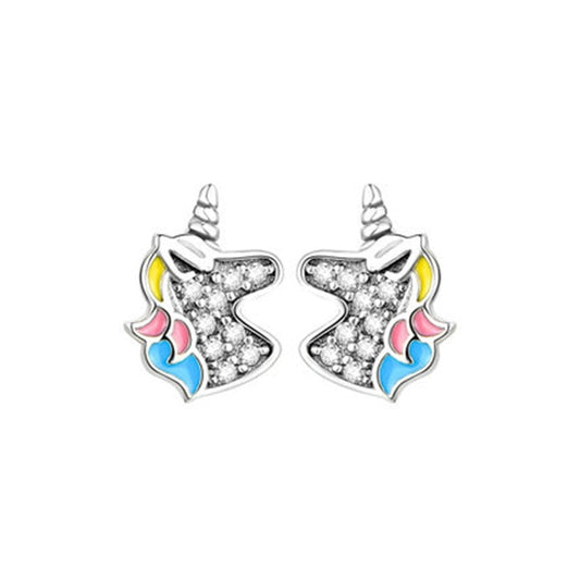 Sterling Silver Dazzling Unicorn Stud Earrings