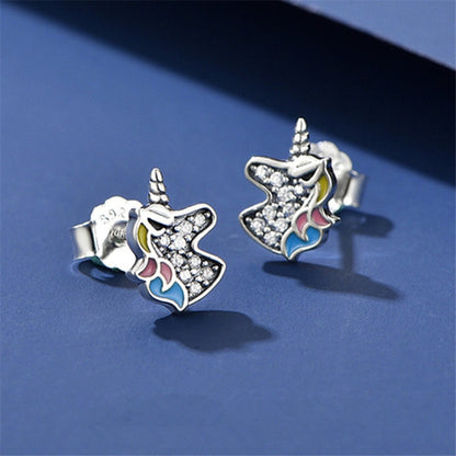 Sterling Silver Dazzling Unicorn Stud Earrings