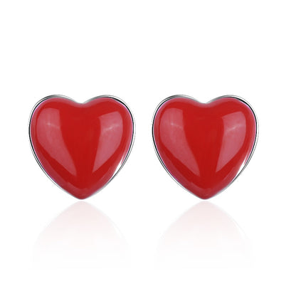 Sterling Silver Enamel Red Heart Stud Earrings