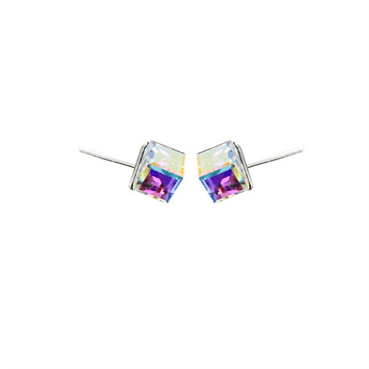 Sterling Silver Colorful Crystal Square Stud Earrings