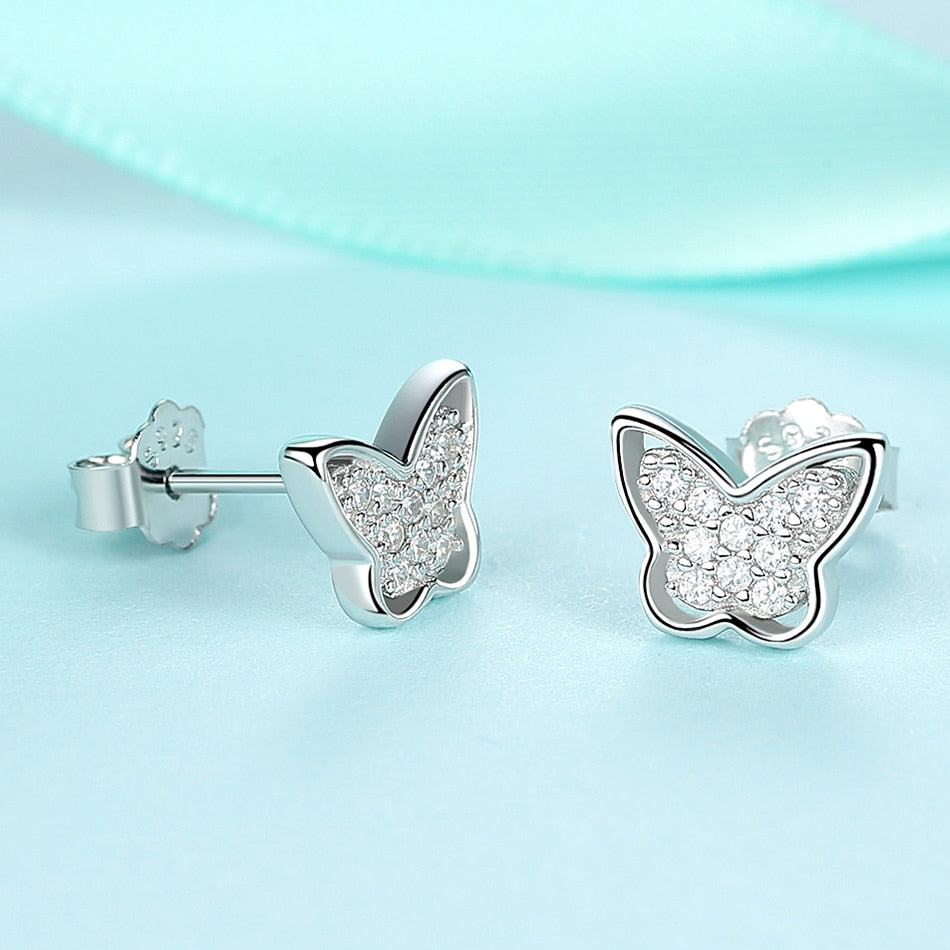 Sterling Silver Crystal Butterfly Earrings