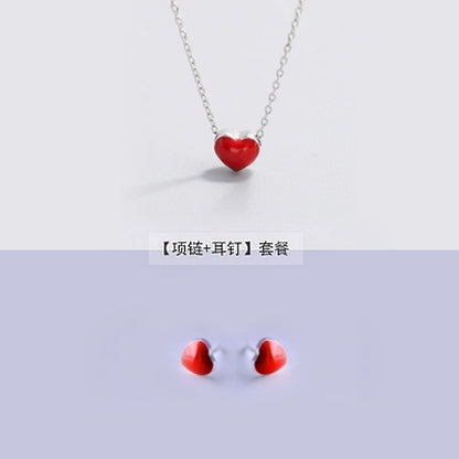 Sterling Silver Red Heart Charm Necklace