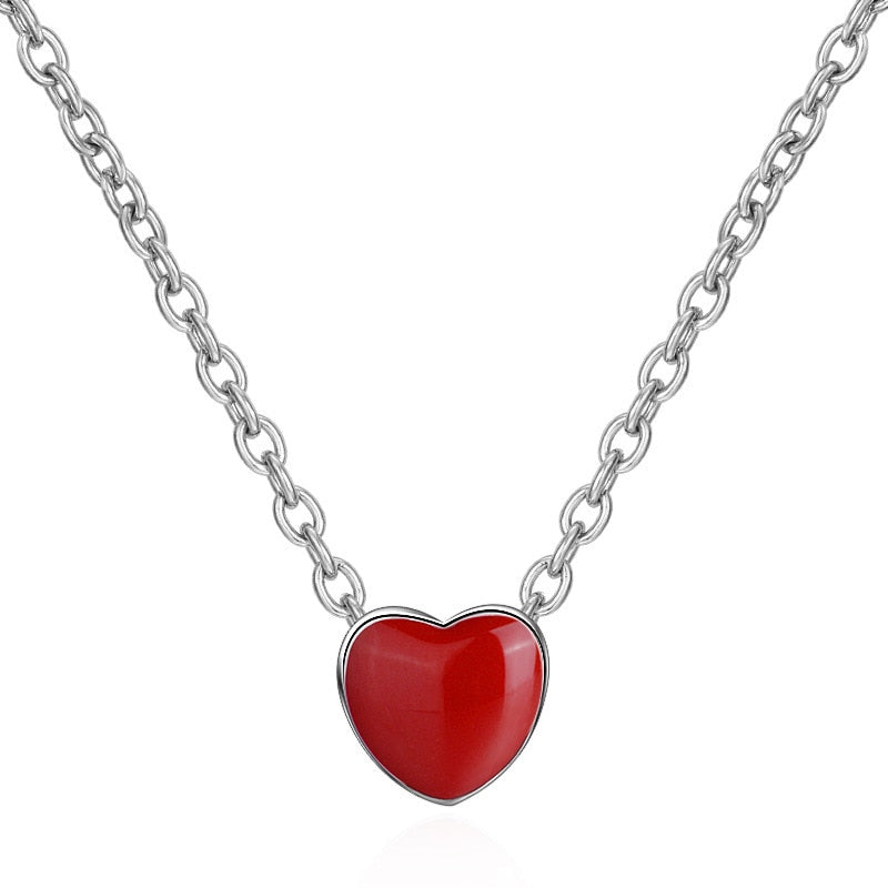 Sterling Silver Red Heart Charm Necklace