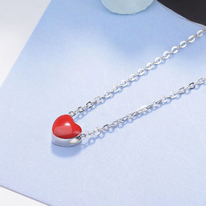 Sterling Silver Red Heart Charm Necklace