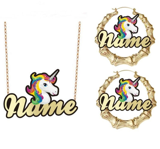 Rainbow Personalized Unicorn Necklace Set