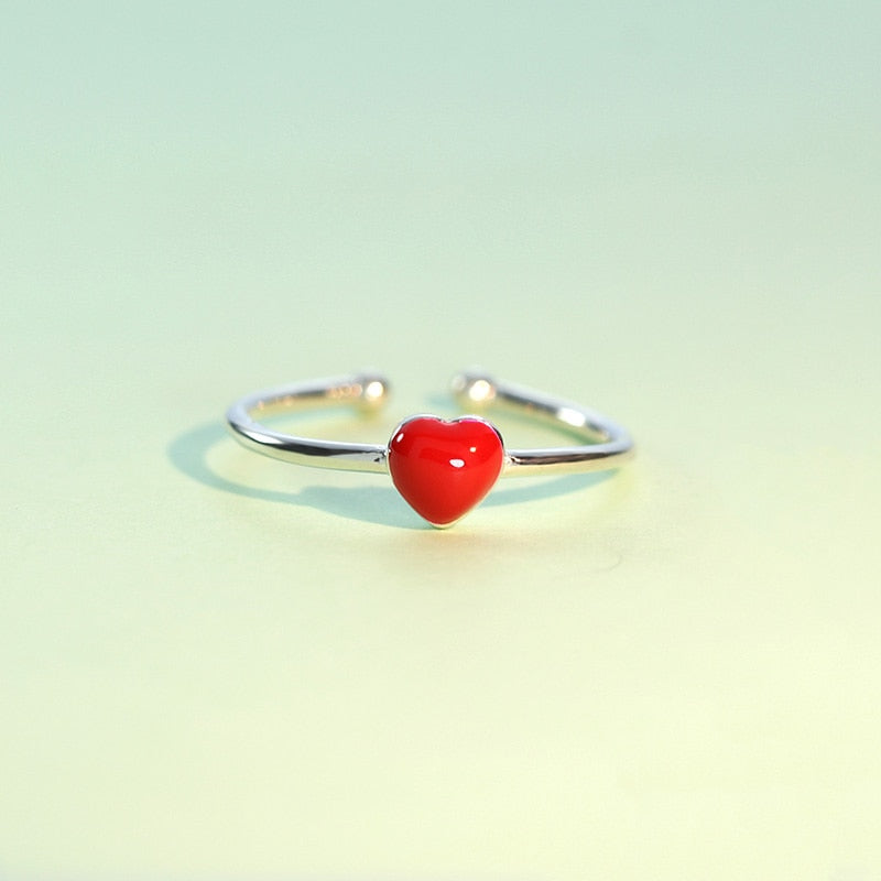 Sterling Silver Red Heart Resizable Ring