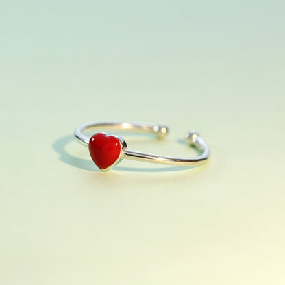 Sterling Silver Red Heart Resizable Ring