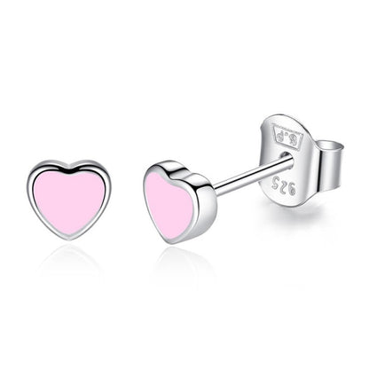 925 Sterling Silver Enamel Heart Stud Earrings