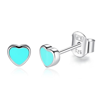 925 Sterling Silver Enamel Heart Stud Earrings