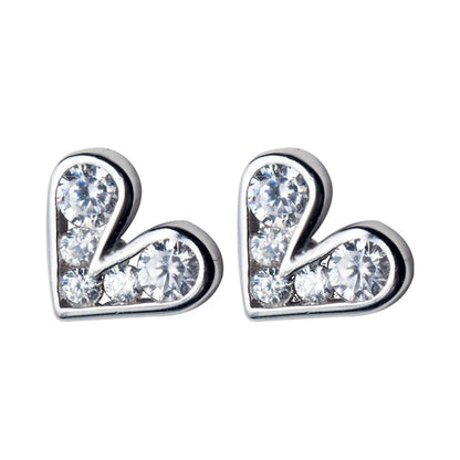 Sterling Silver Shimmering Hearts Stud Earrings