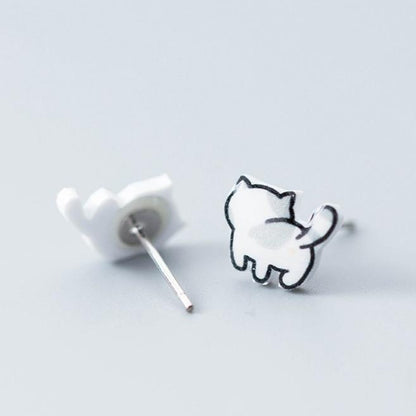 Sterling Silver Playful Cat Stud Earrings