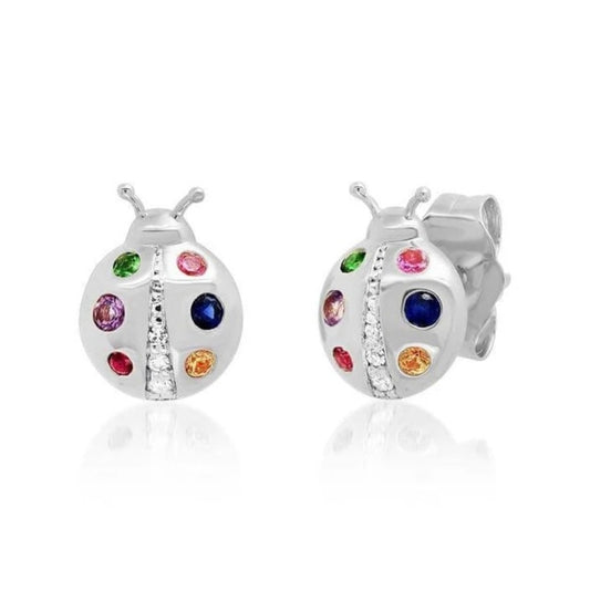 Sterling Silver Diamond Ladybug Stud Earrings