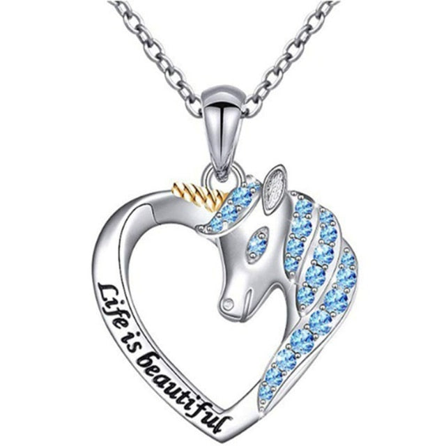 Sterling Silver Blue Unicorn Charm Necklace