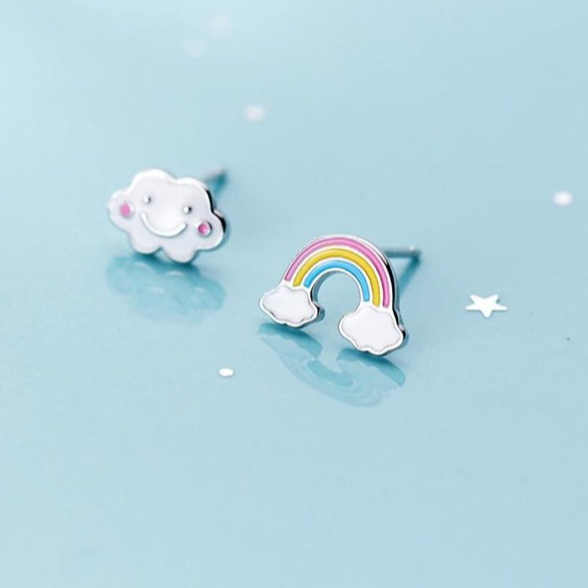 Sterling Silver Rainbow Clouds Stud Earrings