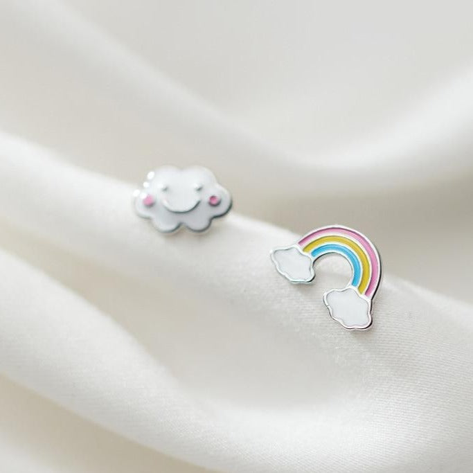 Sterling Silver Rainbow Clouds Stud Earrings