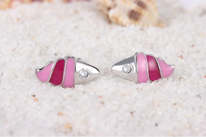 Sterling Silver Pink Ice Cream Cone Stud Earrings