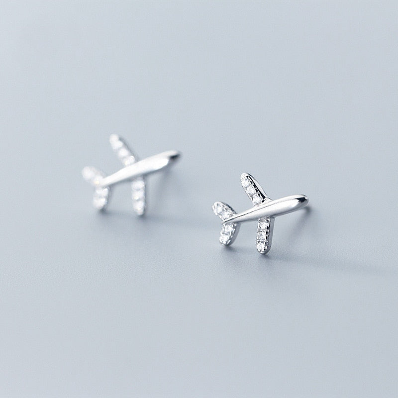 Sterling Silver Airplane Stud Earrings