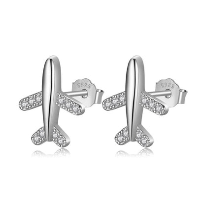 Sterling Silver Airplane Stud Earrings