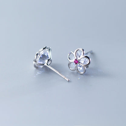 Sterling Silver Diamond Flower Stud Earrings