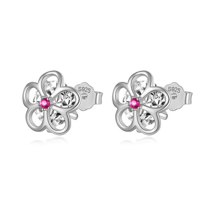 Sterling Silver Diamond Flower Stud Earrings