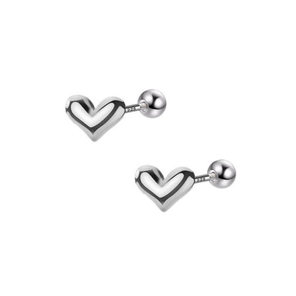 925 Sterling Silver Heart Girls Puff Stud Earrings