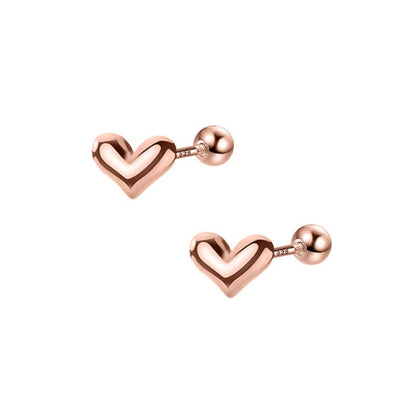 925 Sterling Silver Heart Girls Puff Stud Earrings