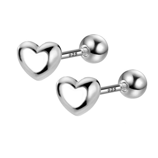 925 Sterling Silver Heart Girls Rounded Stud Earrings