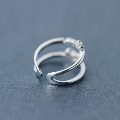 Sterling Silver Double Layer Heart Resizable Ring