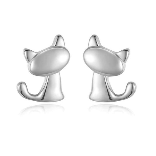 Sterling Silver Cute Cat Stud Earrings