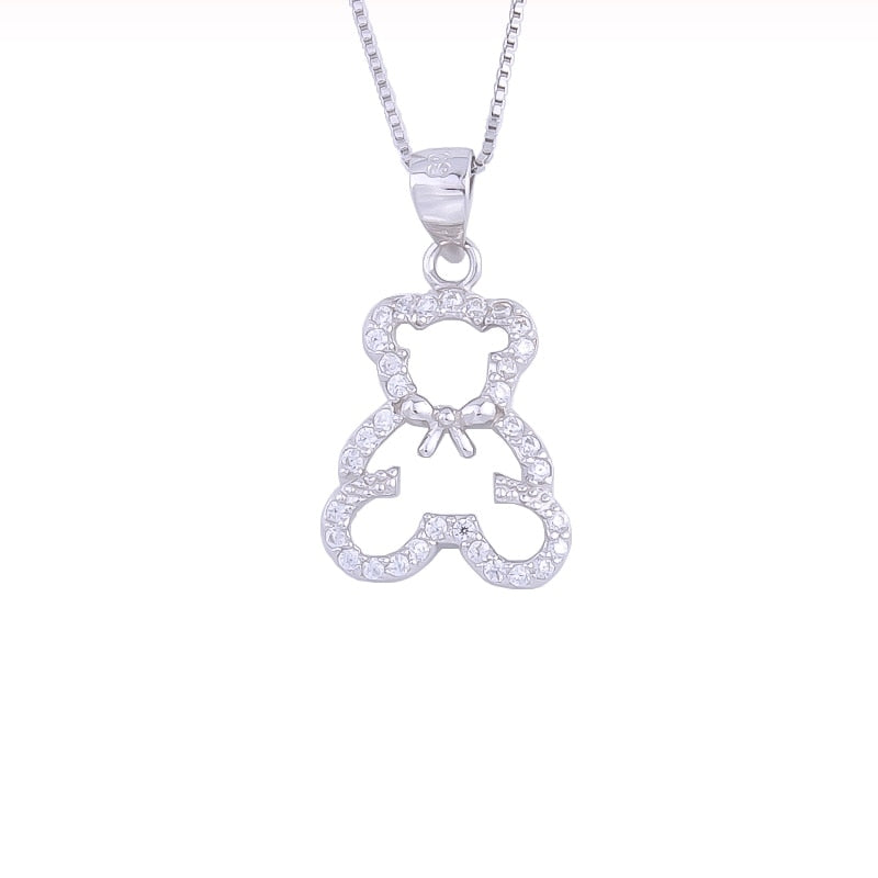 Hollow Diamond Teddy Bear Necklace