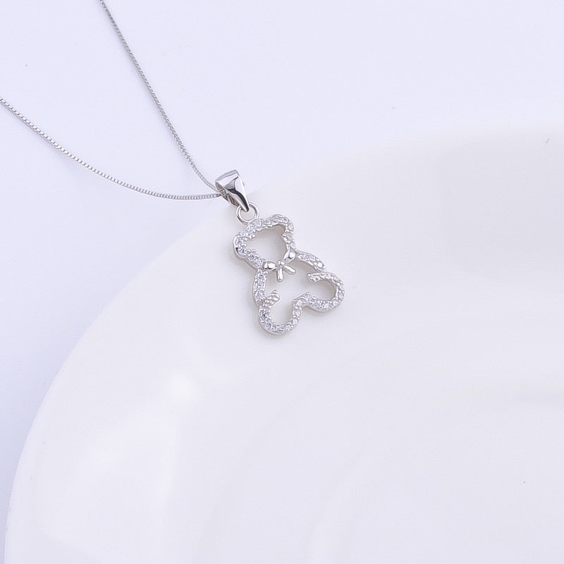 Hollow Diamond Teddy Bear Necklace