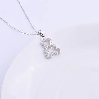 Hollow Diamond Teddy Bear Necklace