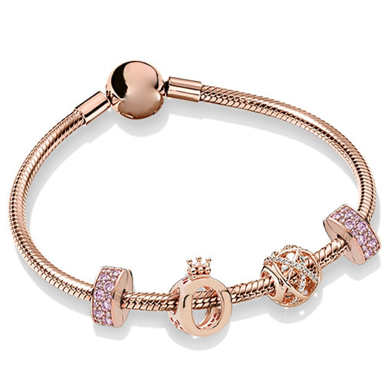 18k Gold Sterling Silver Rose Gold Princess Charm Bracelet